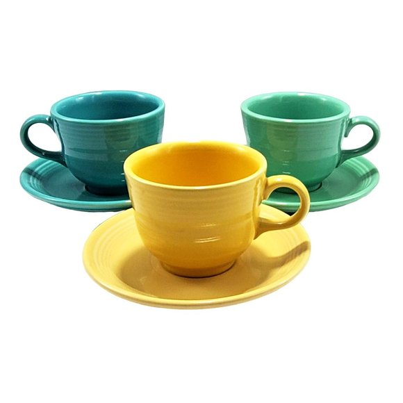 Fiestaware Fiesta VTG Lot/3 Coffee Tea Cup & Saucer HLC Ceramic Dining - Picture 3 of 9